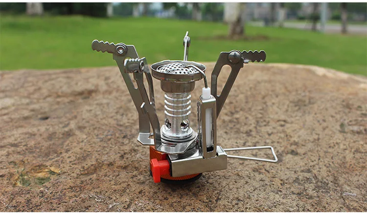 Portable Stove Foldable Ultra Lightweight Aircraft Aluminum Alloy Piezo Ignition Windproof Stable Base Outdoor Camping Equipment
