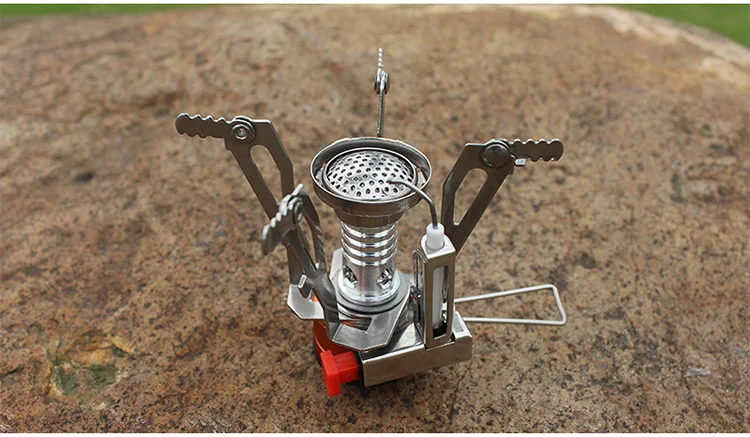 Portable Stove Foldable Ultra Lightweight Aircraft Aluminum Alloy Piezo Ignition Windproof Stable Base Outdoor Camping Equipment