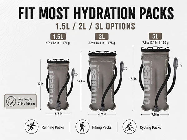 UTOBEST 1.5L/2L/3L Water Bladder Hydration Pack Reservoir TPU Water Storage Bag for Camping Cycling Running Hiking