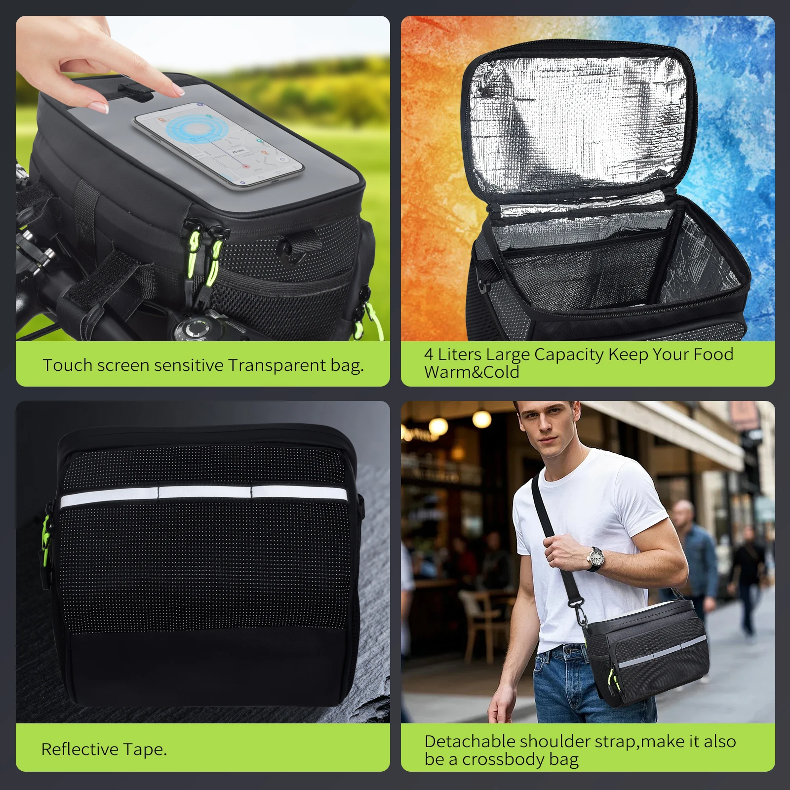 26 Types of Front Bike Bags, Bicycle Handlebar Thermal Bags, Front-Mounted Phone Cooler Storage Bags, with Tpu Touch Screen Insulation Layer, Can Be Strapped to the Frame, Cycling Accessories, Suitable for Outdoor Hiking and Travel Assistance There Are Two Styles to Choose From: the Starry Sky Style and the Regular Style.