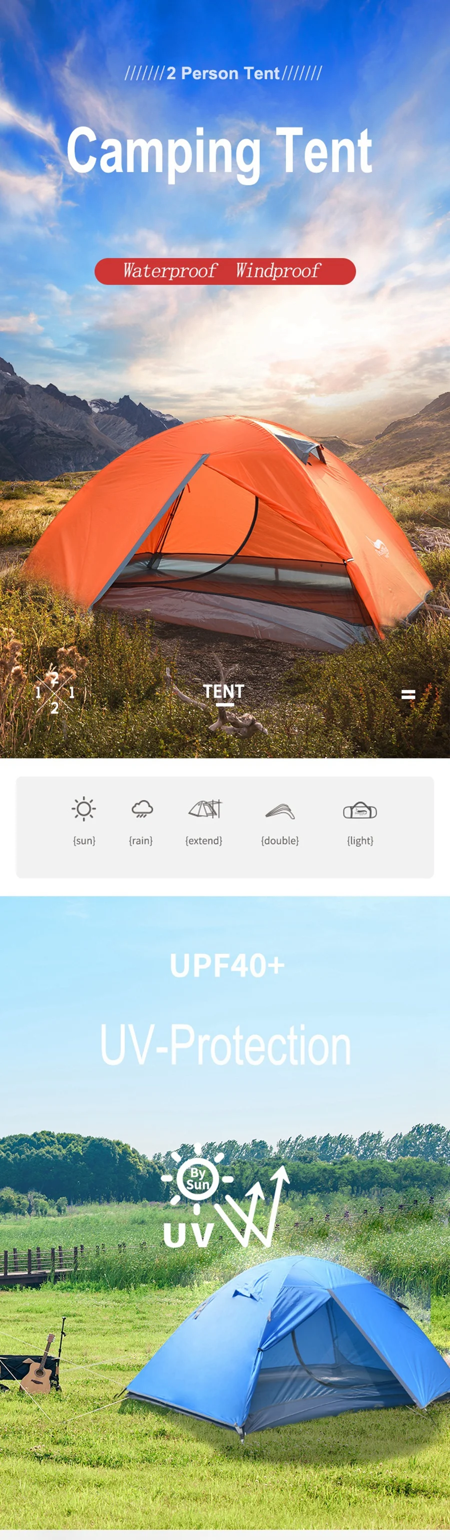 Desert&Fox 2 Person Tent Lightweight 3 Season Backpacking Tents for Couple Family Hiking Camping Aluminum Pole Waterproof Tent