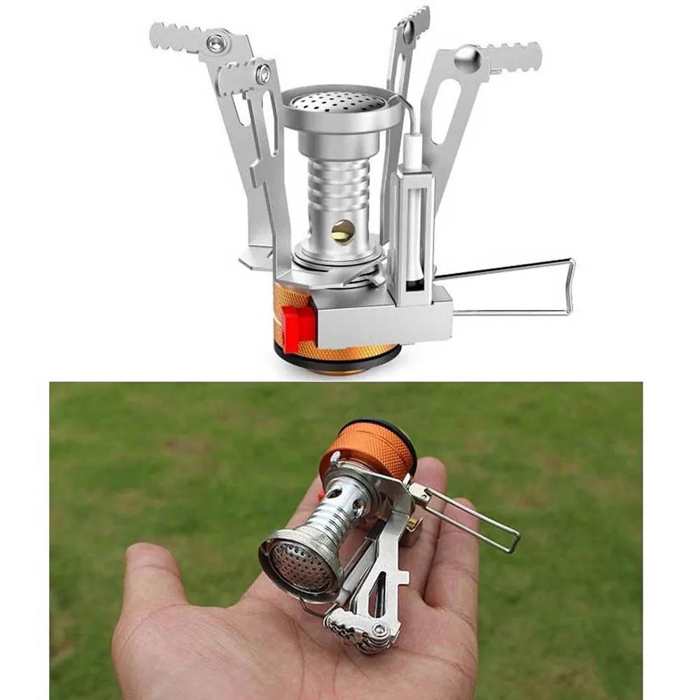Outdoor Portable Camping Stove Backpacking Gas Stove with Piezo Ignition Wind-Resistant Stable Support for Cooking