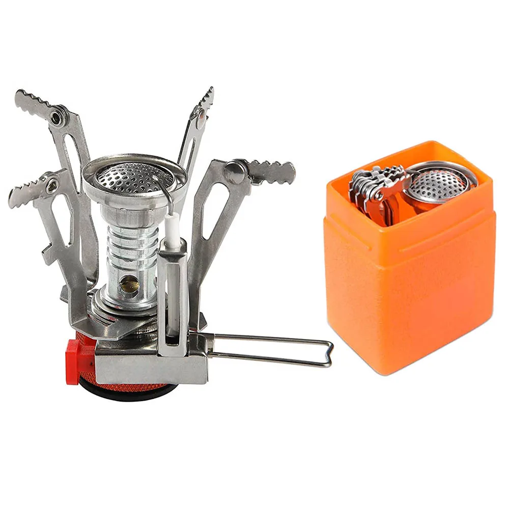 Outdoor Portable Camping Stove Backpacking Gas Stove with Piezo Ignition Wind-Resistant Stable Support for Cooking