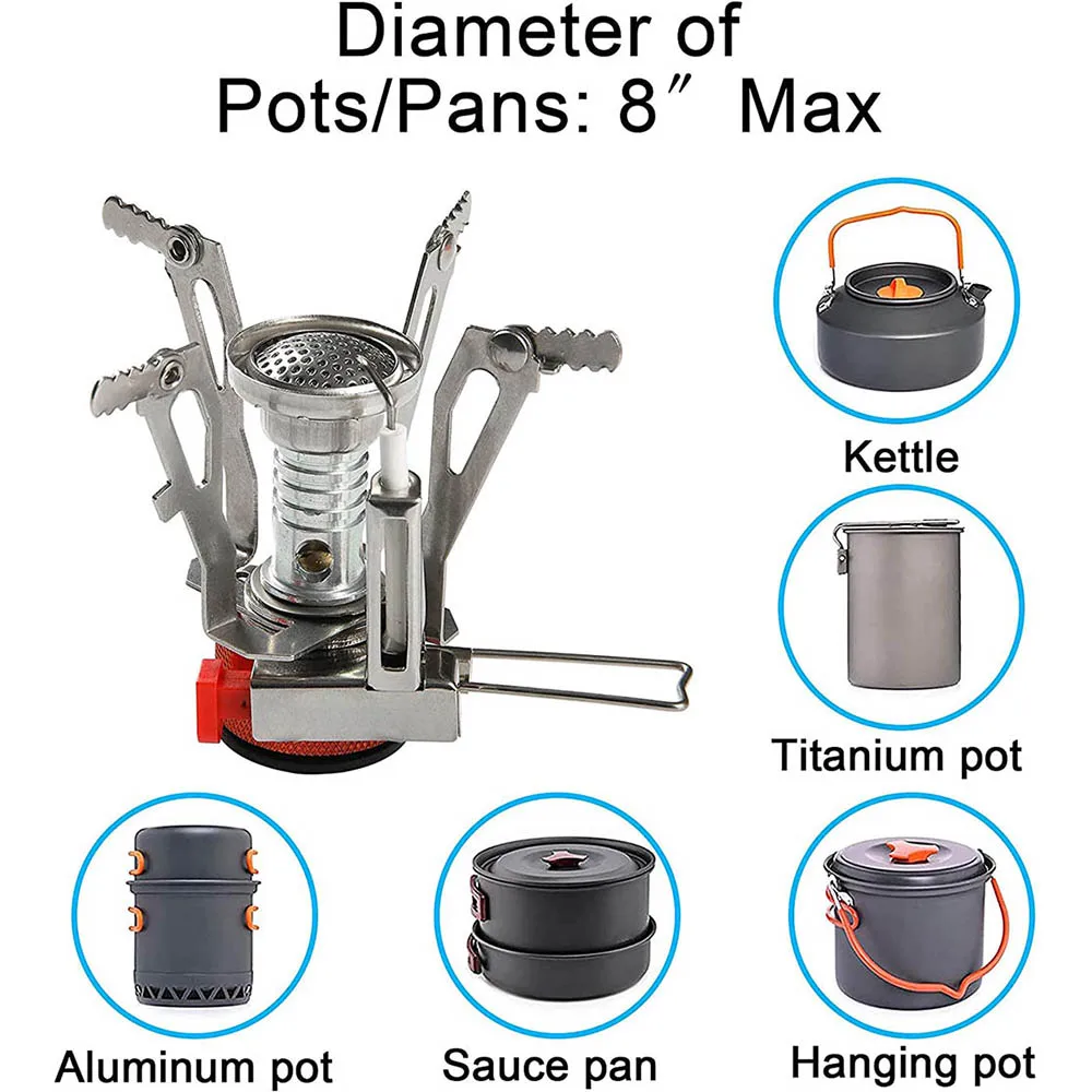 Outdoor Portable Camping Stove Backpacking Gas Stove with Piezo Ignition Wind-Resistant Stable Support for Cooking