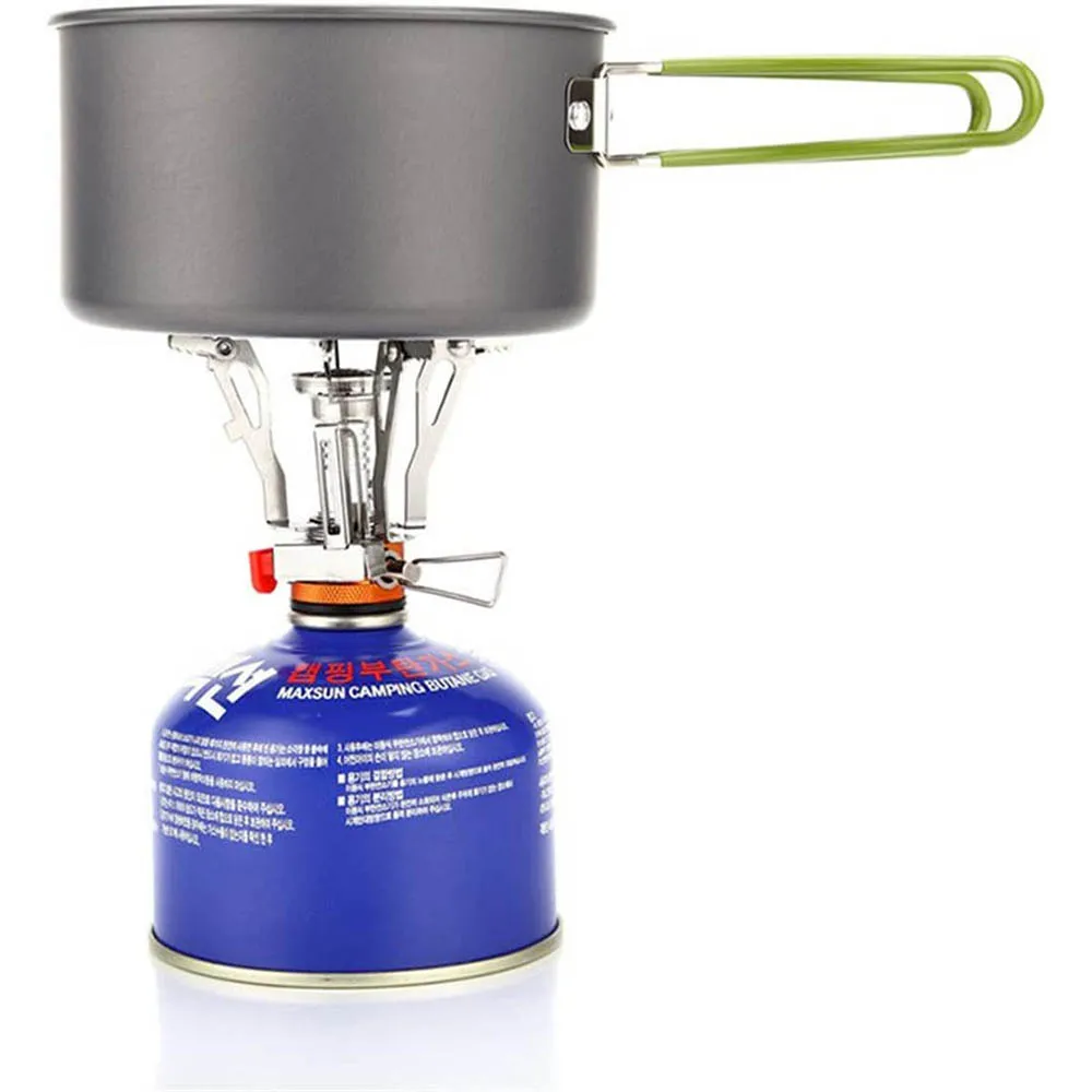 Outdoor Portable Camping Stove Backpacking Gas Stove with Piezo Ignition Wind-Resistant Stable Support for Cooking