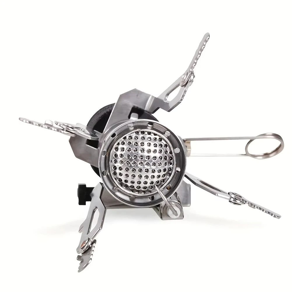 Outdoor Portable Camping Stove Backpacking Gas Stove with Piezo Ignition Wind-Resistant Stable Support for Cooking