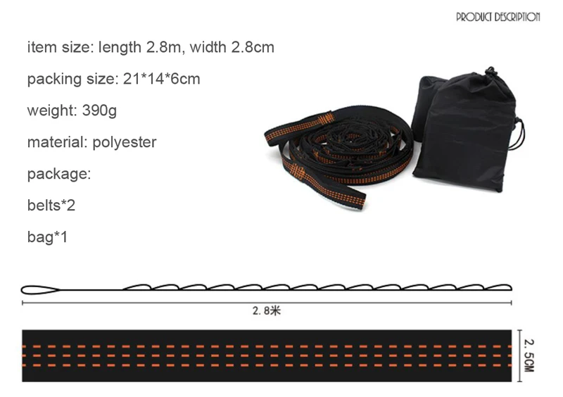 Pair of 3 Meters 14 Loops Hammock Straps Adjustable Tree Hanging Belts