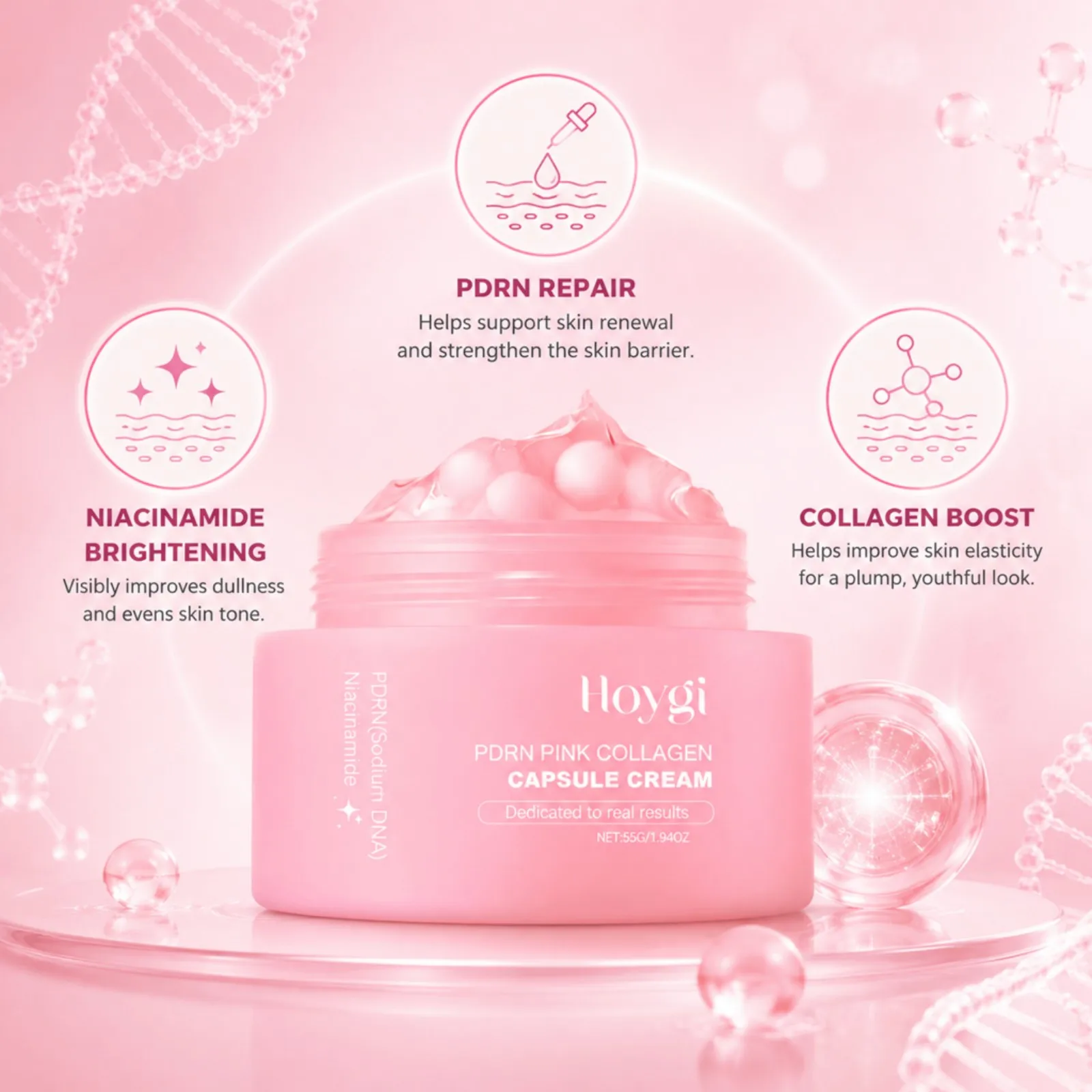 Korean PDRN Pink Collagen Capsule Cream Anti-Wrinkle Hydrating Moisturizer Cream Firming Brightening Skin Face Care Capsules