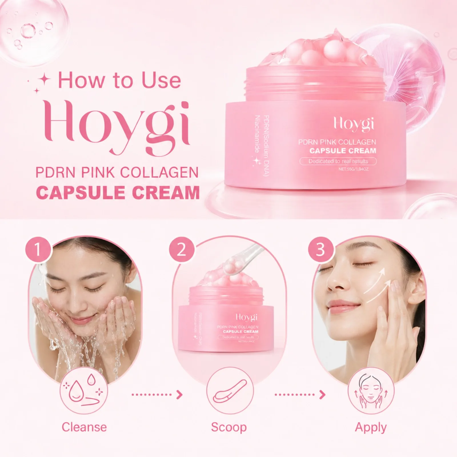 Korean PDRN Pink Collagen Capsule Cream Anti-Wrinkle Hydrating Moisturizer Cream Firming Brightening Skin Face Care Capsules
