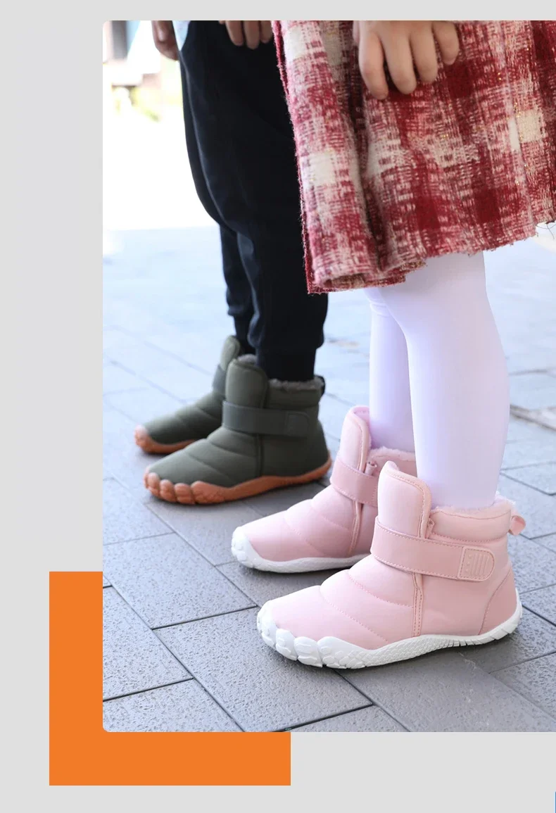 New Fashion Kids Wide Toe Barefoot Snow Boots Girls Winter Minimalist Children Waterproof Sneakers Boys Non-Slip Warm Snow Boots