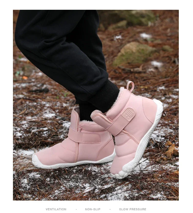 New Fashion Kids Wide Toe Barefoot Snow Boots Girls Winter Minimalist Children Waterproof Sneakers Boys Non-Slip Warm Snow Boots