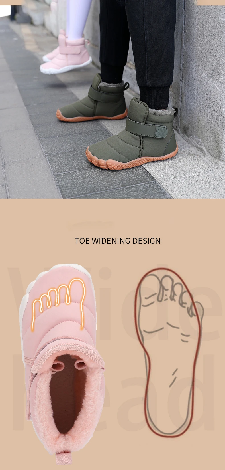 New Fashion Kids Wide Toe Barefoot Snow Boots Girls Winter Minimalist Children Waterproof Sneakers Boys Non-Slip Warm Snow Boots