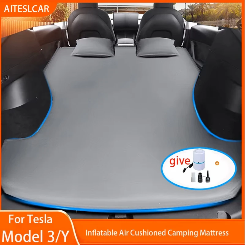 For Tesla Model 3 Model Y / YL 2026-2017 Inflatable Air Mattress Outdoor Camping Inflatable Special Suede Fabric Car Travel Bed