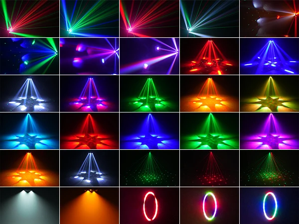 Fieryzeal 150W 6-Arm RGBW Beam Moving Head Light with Strip Effect Stage Light DMX512 Honeycomb Beam Strobe Effect for DJ Party