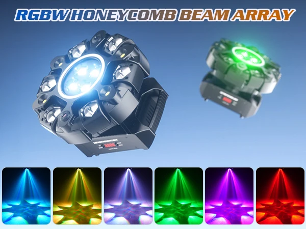 Fieryzeal 150W 6-Arm RGBW Beam Moving Head Light with Strip Effect Stage Light DMX512 Honeycomb Beam Strobe Effect for DJ Party