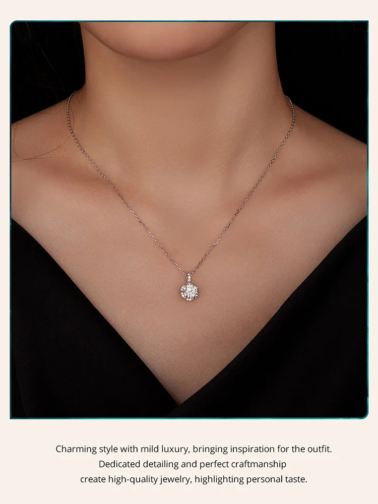 Bamoer U 1CT Moissanite Necklace 925 Sterling Silver Multi Stone Decoration Design Certified Necklace Women Fine Jewelry Wedding