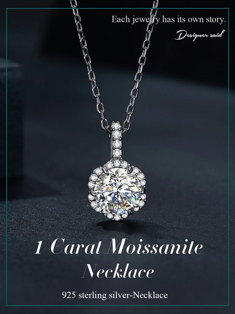 Bamoer U 1CT Moissanite Necklace 925 Sterling Silver Multi Stone Decoration Design Certified Necklace Women Fine Jewelry Wedding