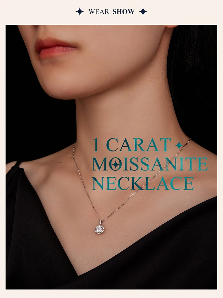 Bamoer U 1CT Moissanite Necklace 925 Sterling Silver Multi Stone Decoration Design Certified Necklace Women Fine Jewelry Wedding