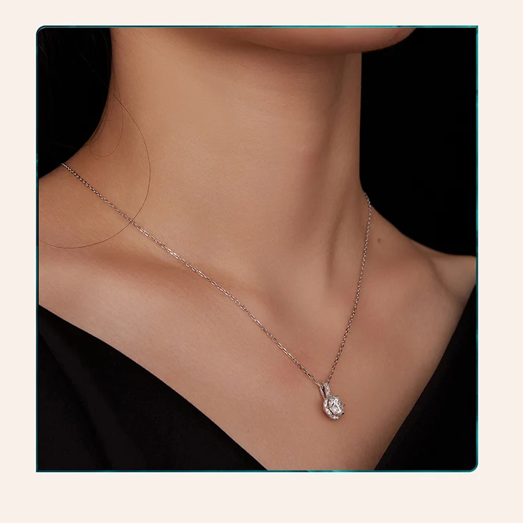 Bamoer U 1CT Moissanite Necklace 925 Sterling Silver Multi Stone Decoration Design Certified Necklace Women Fine Jewelry Wedding