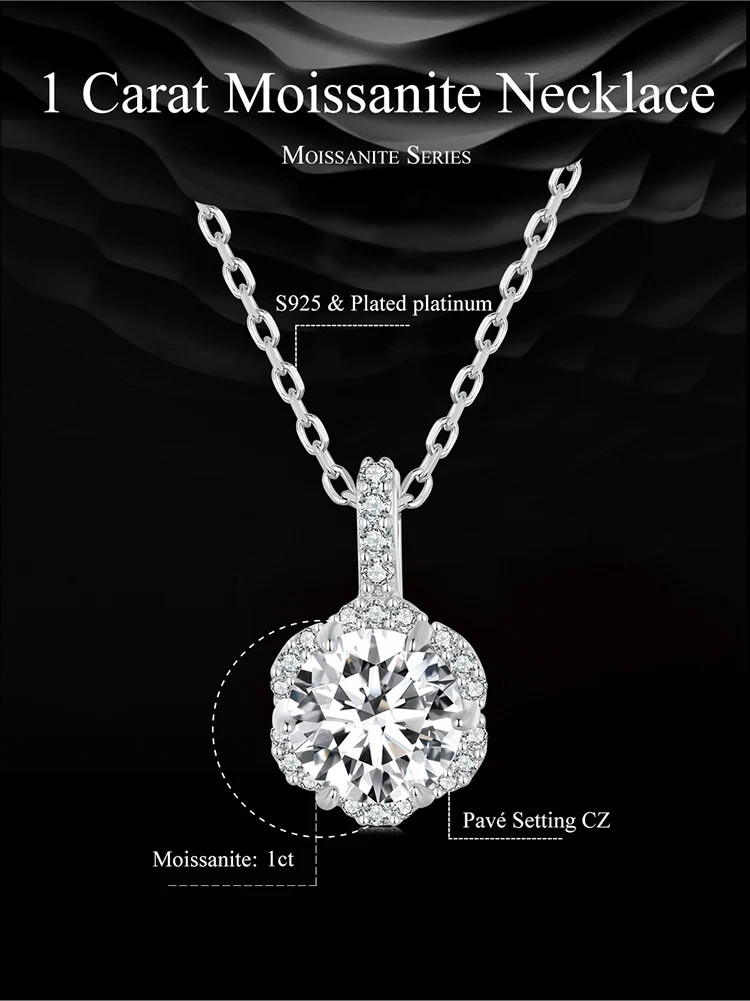 Bamoer U 1CT Moissanite Necklace 925 Sterling Silver Multi Stone Decoration Design Certified Necklace Women Fine Jewelry Wedding