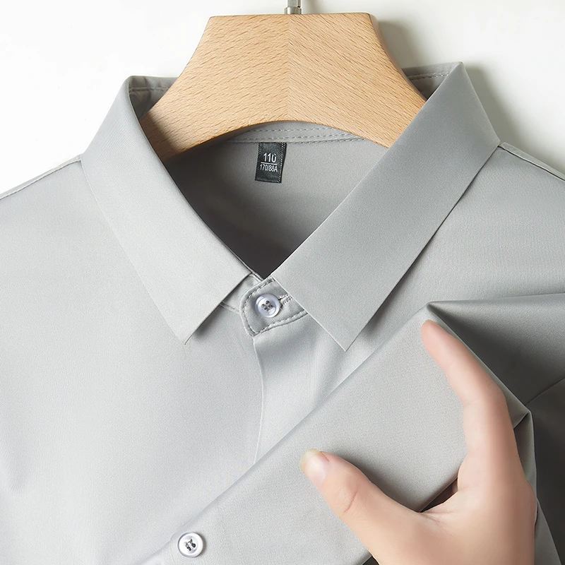 Men's Ultra Stretch Short Sleeve Shirt Business Casual Breathable Stretchable Abrasion-Resistant Solid Color Short Sleeve Shirt