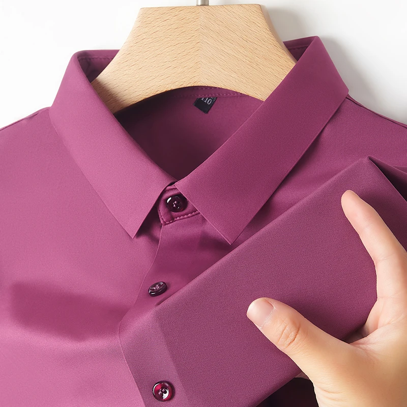 Men's Ultra Stretch Short Sleeve Shirt Business Casual Breathable Stretchable Abrasion-Resistant Solid Color Short Sleeve Shirt