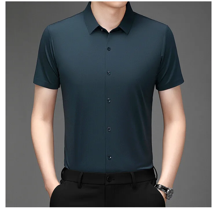 Men's Ultra Stretch Short Sleeve Shirt Business Casual Breathable Stretchable Abrasion-Resistant Solid Color Short Sleeve Shirt