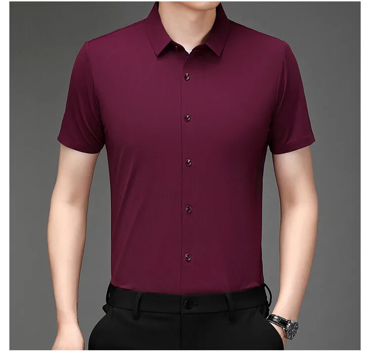 Men's Ultra Stretch Short Sleeve Shirt Business Casual Breathable Stretchable Abrasion-Resistant Solid Color Short Sleeve Shirt