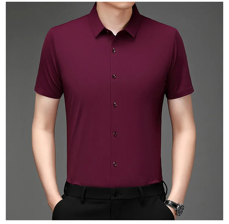 Men's Ultra Stretch Short Sleeve Shirt Business Casual Breathable Stretchable Abrasion-Resistant Solid Color Short Sleeve Shirt