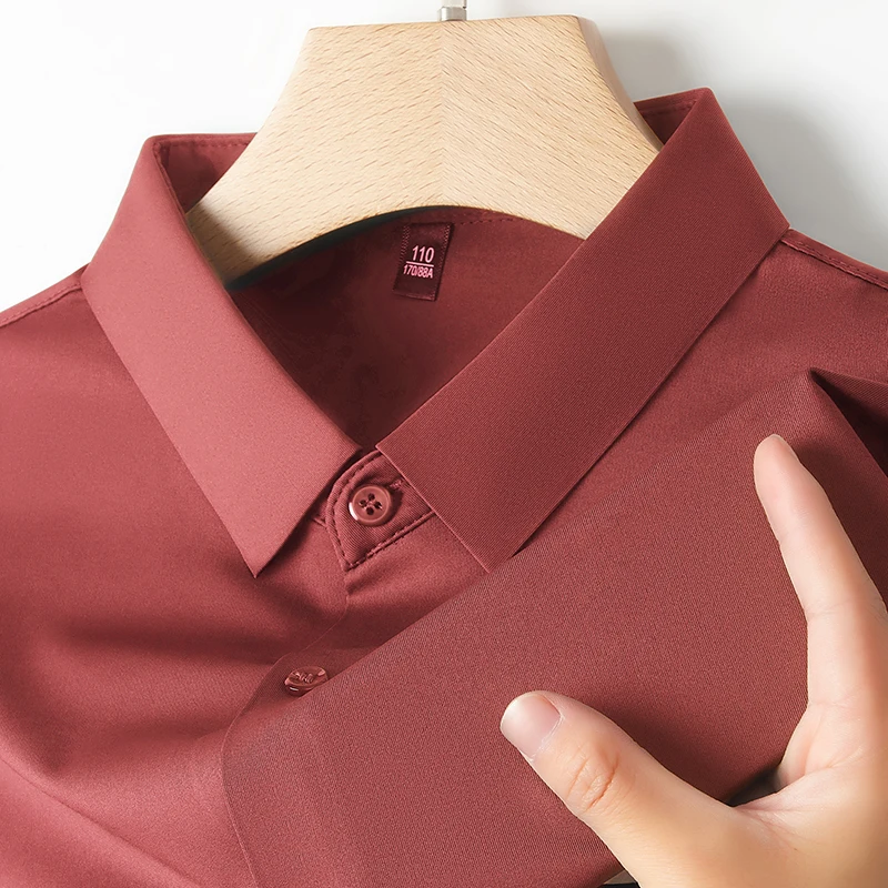 Men's Ultra Stretch Short Sleeve Shirt Business Casual Breathable Stretchable Abrasion-Resistant Solid Color Short Sleeve Shirt