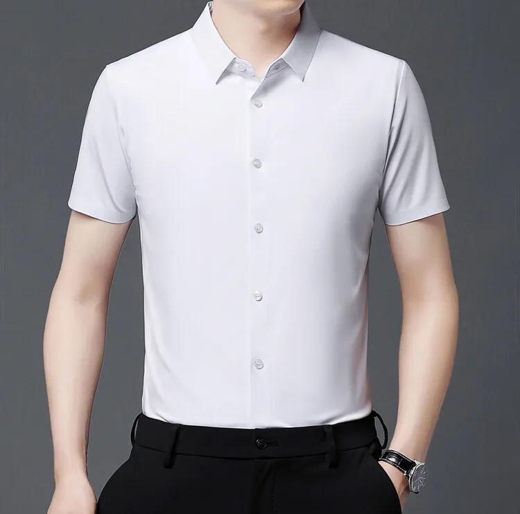Men's Ultra Stretch Short Sleeve Shirt Business Casual Breathable Stretchable Abrasion-Resistant Solid Color Short Sleeve Shirt