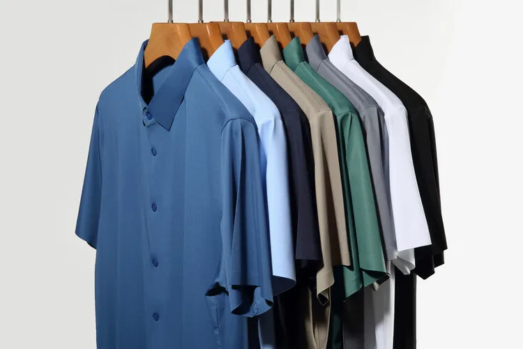 Men's Ultra Stretch Short Sleeve Shirt Business Casual Breathable Stretchable Abrasion-Resistant Solid Color Short Sleeve Shirt