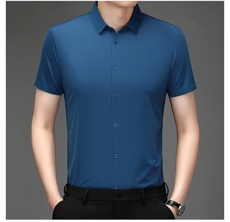 Men's Ultra Stretch Short Sleeve Shirt Business Casual Breathable Stretchable Abrasion-Resistant Solid Color Short Sleeve Shirt