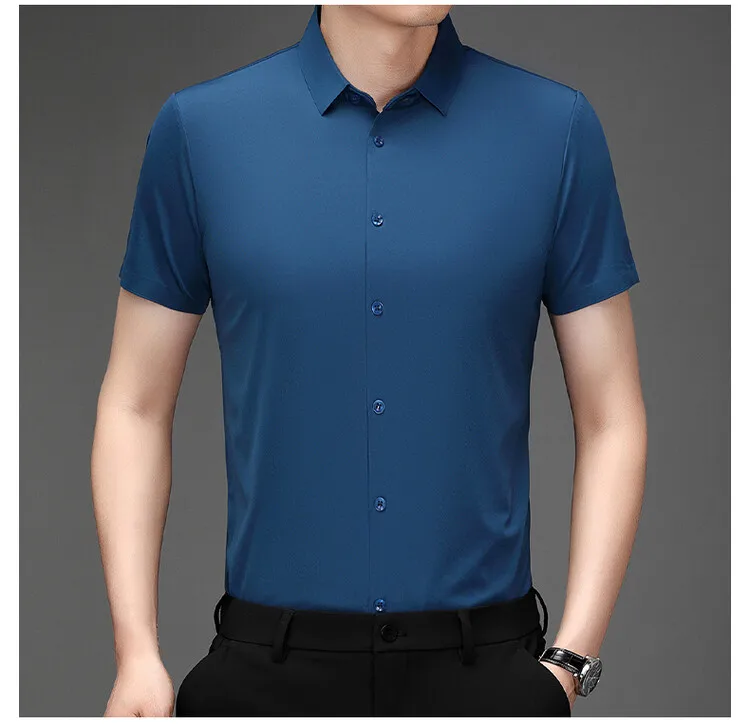 Men's Ultra Stretch Short Sleeve Shirt Business Casual Breathable Stretchable Abrasion-Resistant Solid Color Short Sleeve Shirt