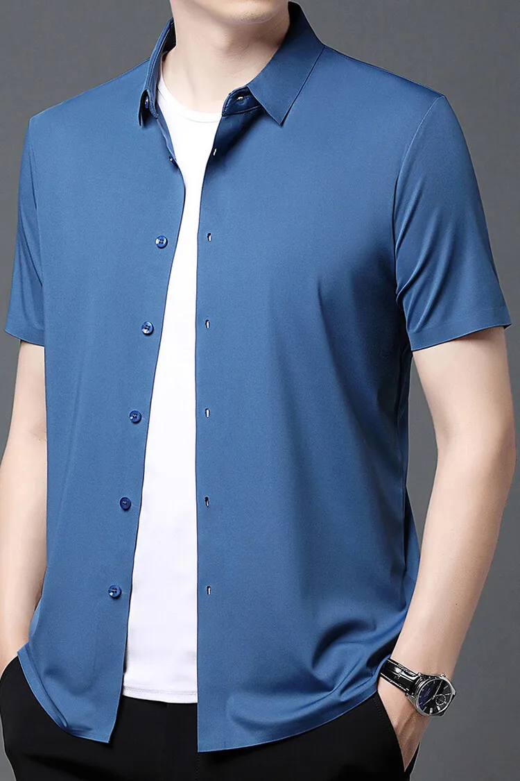 Men's Ultra Stretch Short Sleeve Shirt Business Casual Breathable Stretchable Abrasion-Resistant Solid Color Short Sleeve Shirt
