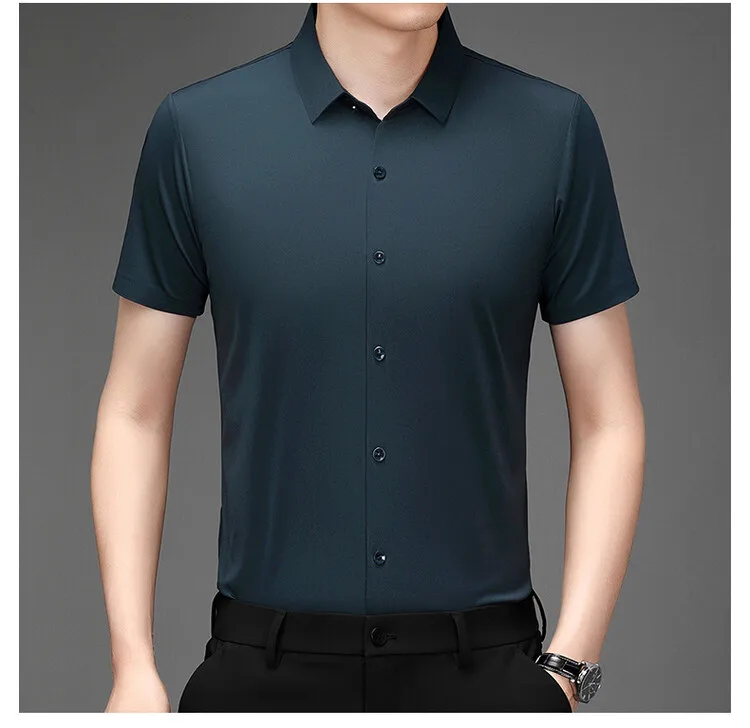 Men's Ultra Stretch Short Sleeve Shirt Business Casual Breathable Stretchable Abrasion-Resistant Solid Color Short Sleeve Shirt