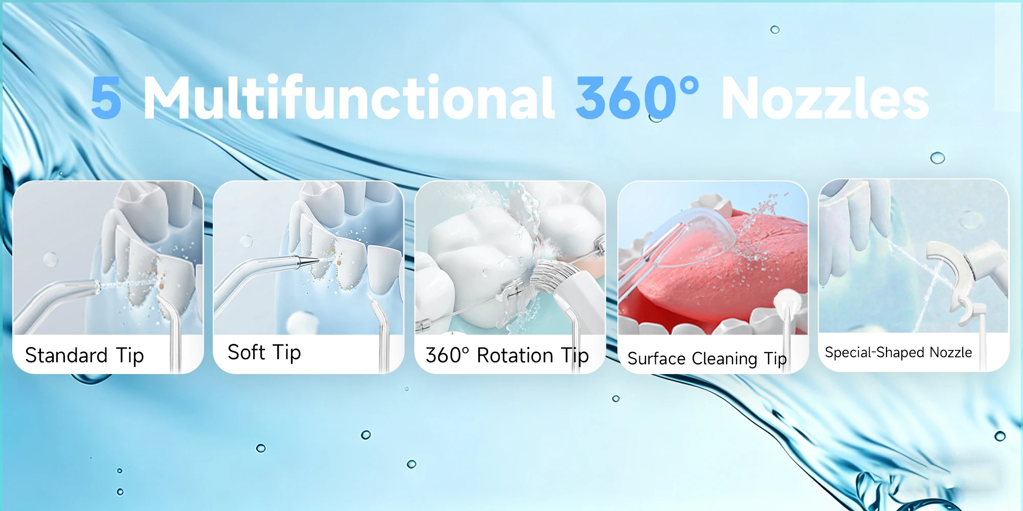 H2ofloss Water Flosser 300ml Oral Irrigator 140PSI with Gravity Ball Design 5 Modes 5 Tips USB Rechargeable for Teeth Cleaning