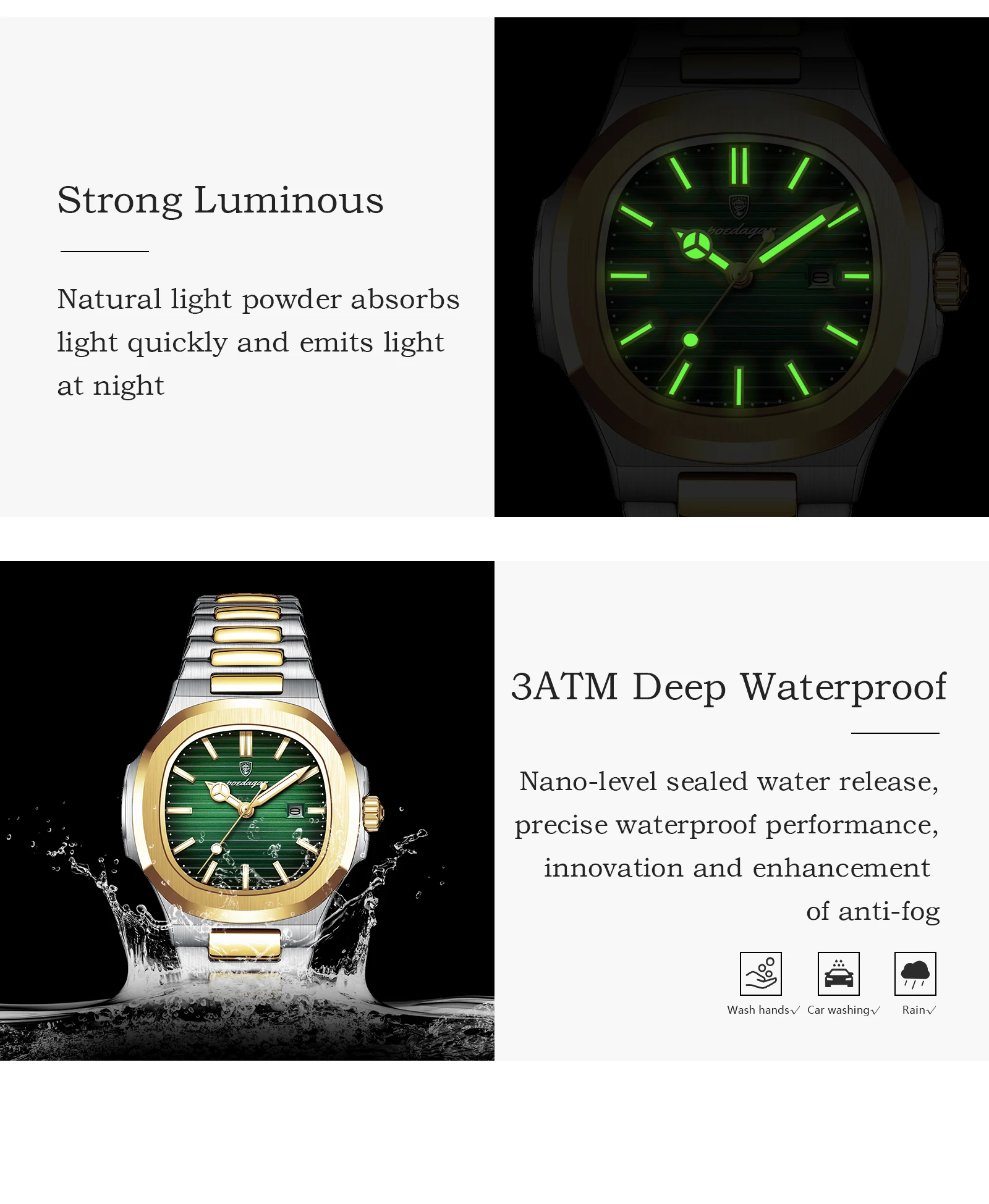 POEDAGAR Square Luxury Watch For Woman Waterproof Luminous Date Ladies Wristwatch Stainless Steel Fashion Quartz Women's Watches