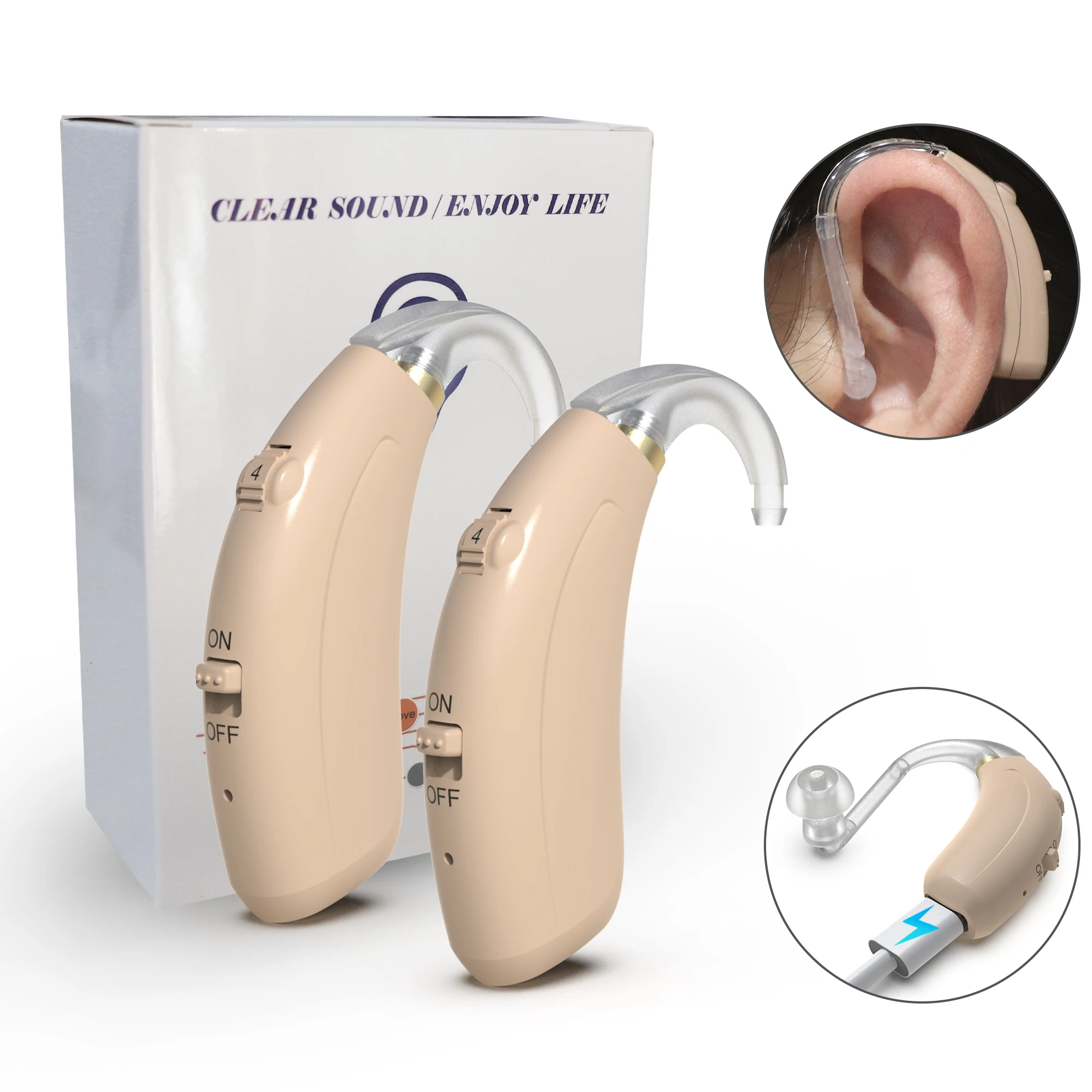2025 New Rechargeable Digital Hearing Aids for Seniors Portable Sound Amplifier Deaf Elderly BTE Hearing Aid