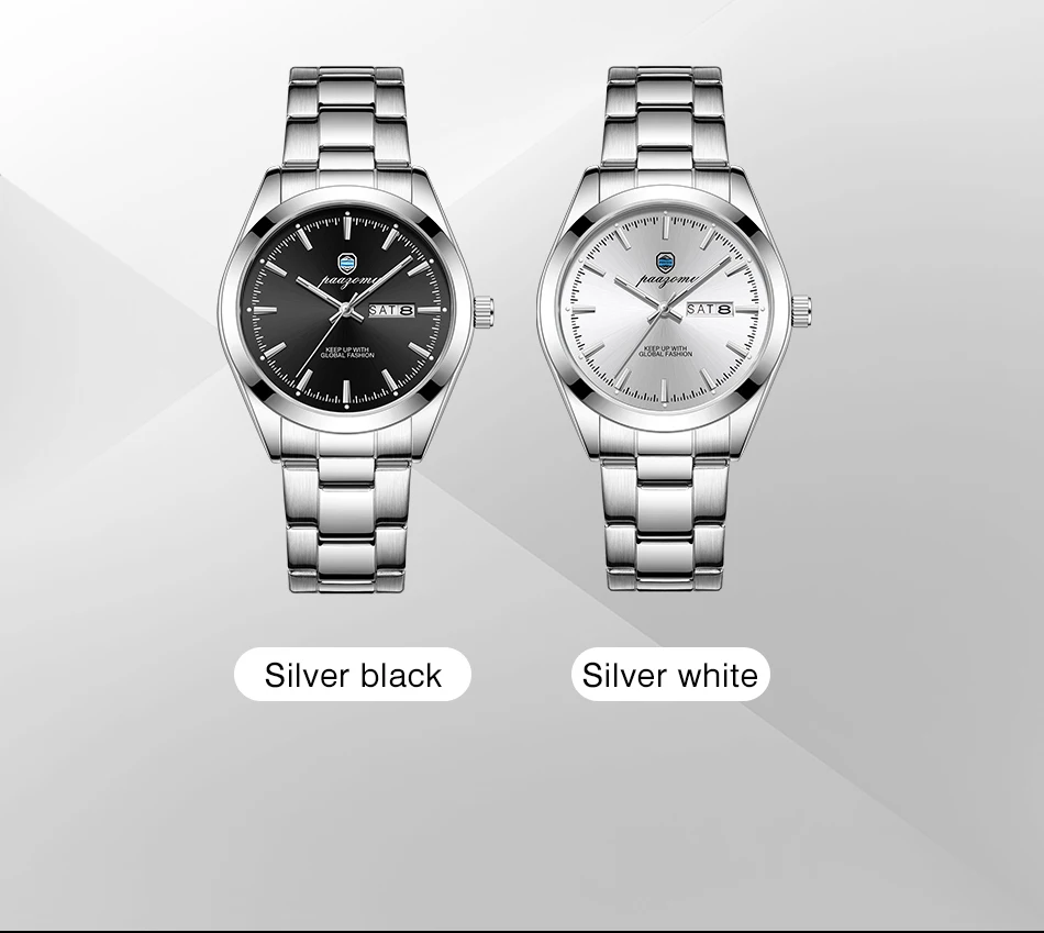 PAAZOMU Business Men Wristwatch Waterproof Stainless Steel Man Watch Luminous Date Week Fashion Men's Quartz Watches Reloj+Box