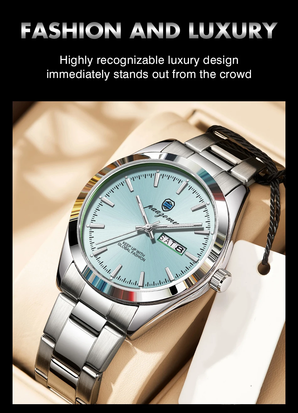 PAAZOMU Business Men Wristwatch Waterproof Stainless Steel Man Watch Luminous Date Week Fashion Men's Quartz Watches Reloj+Box