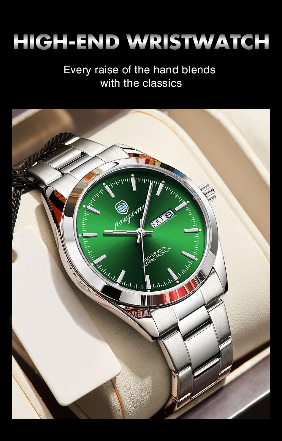 PAAZOMU Business Men Wristwatch Waterproof Stainless Steel Man Watch Luminous Date Week Fashion Men's Quartz Watches Reloj+Box