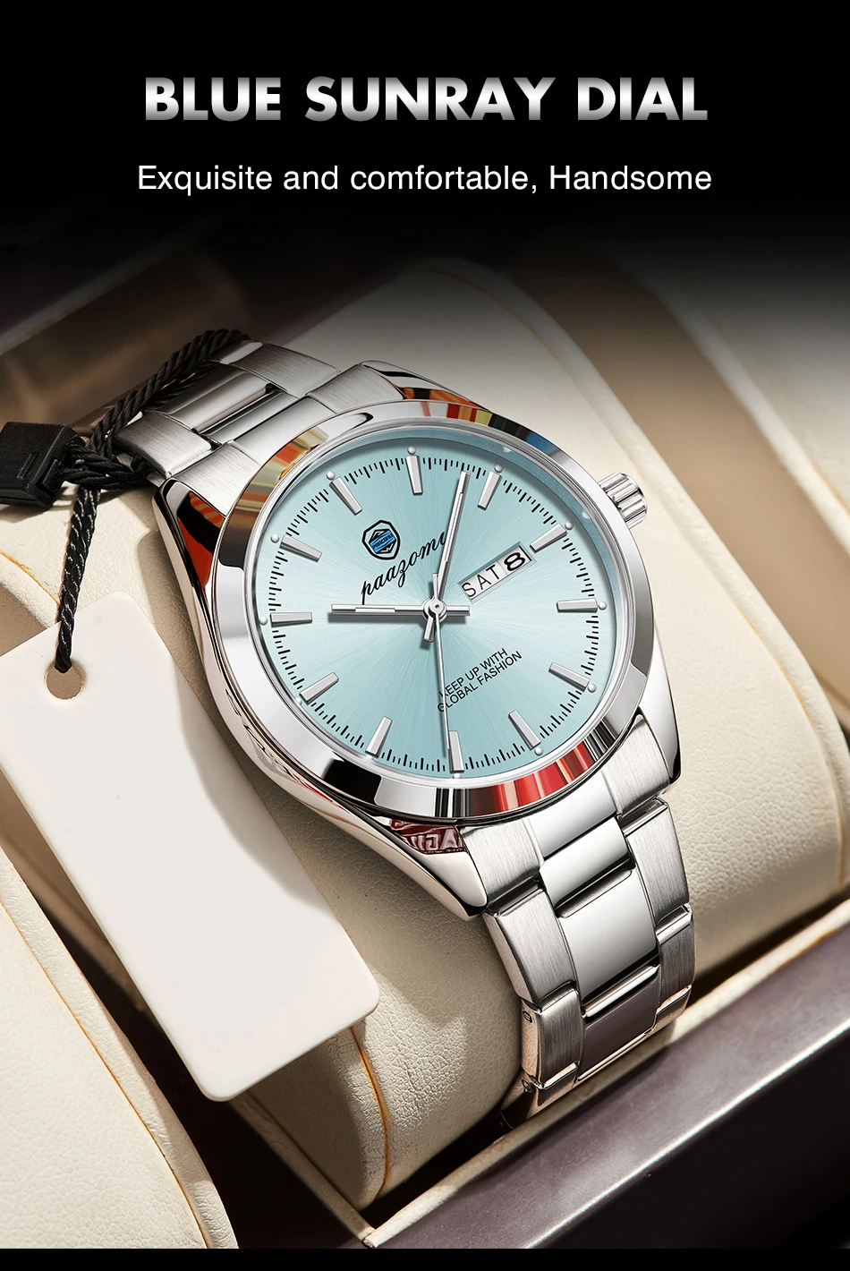 PAAZOMU Business Men Wristwatch Waterproof Stainless Steel Man Watch Luminous Date Week Fashion Men's Quartz Watches Reloj+Box