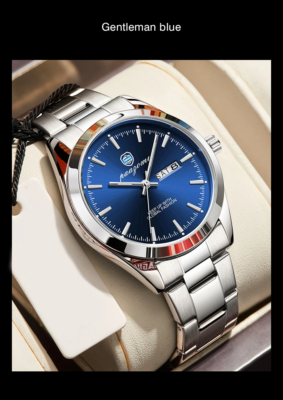 PAAZOMU Business Men Wristwatch Waterproof Stainless Steel Man Watch Luminous Date Week Fashion Men's Quartz Watches Reloj+Box