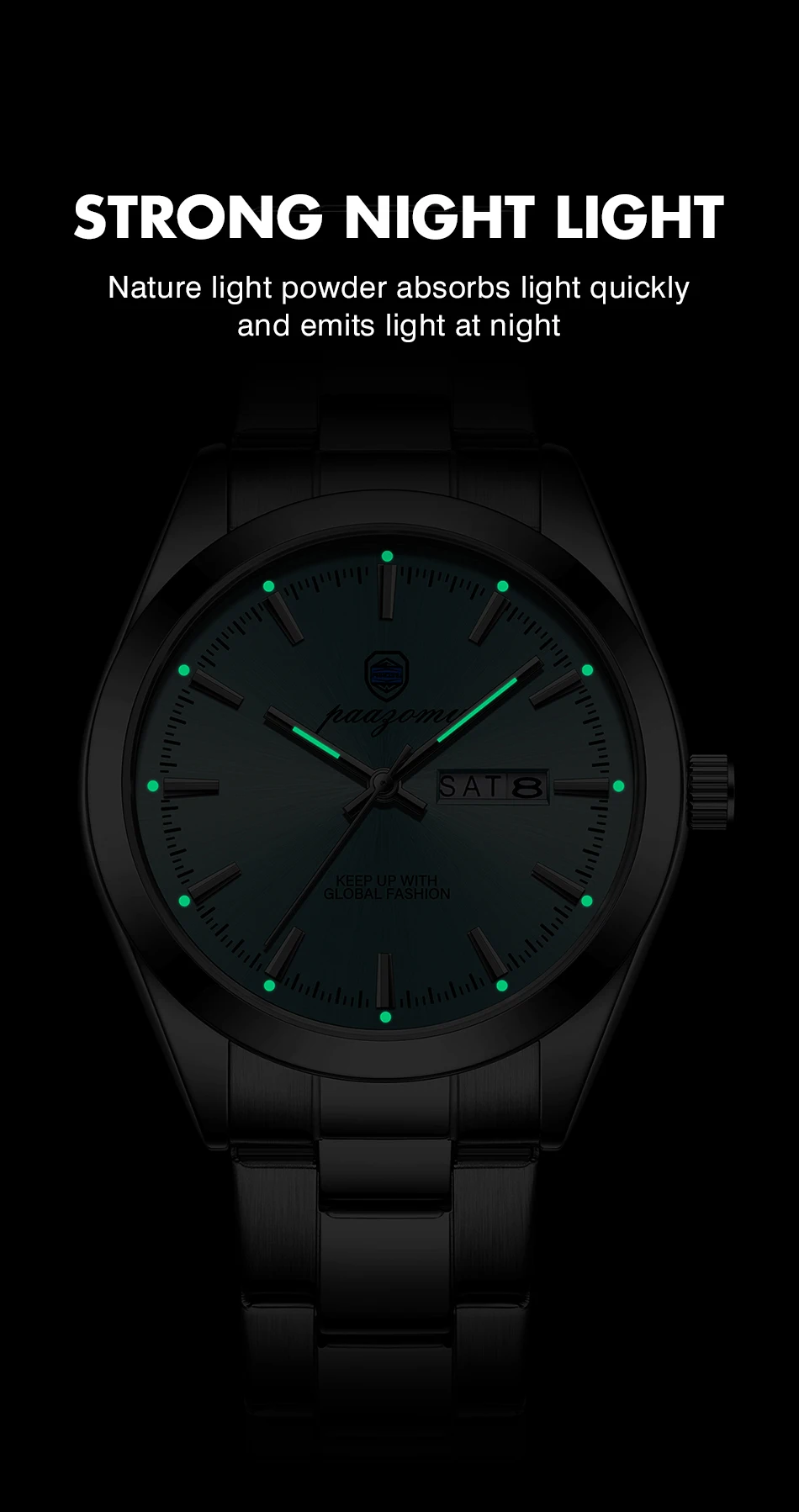 PAAZOMU Business Men Wristwatch Waterproof Stainless Steel Man Watch Luminous Date Week Fashion Men's Quartz Watches Reloj+Box