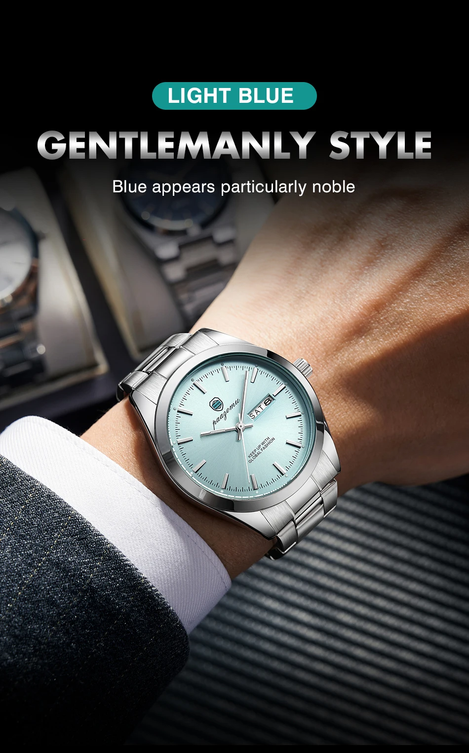 PAAZOMU Business Men Wristwatch Waterproof Stainless Steel Man Watch Luminous Date Week Fashion Men's Quartz Watches Reloj+Box