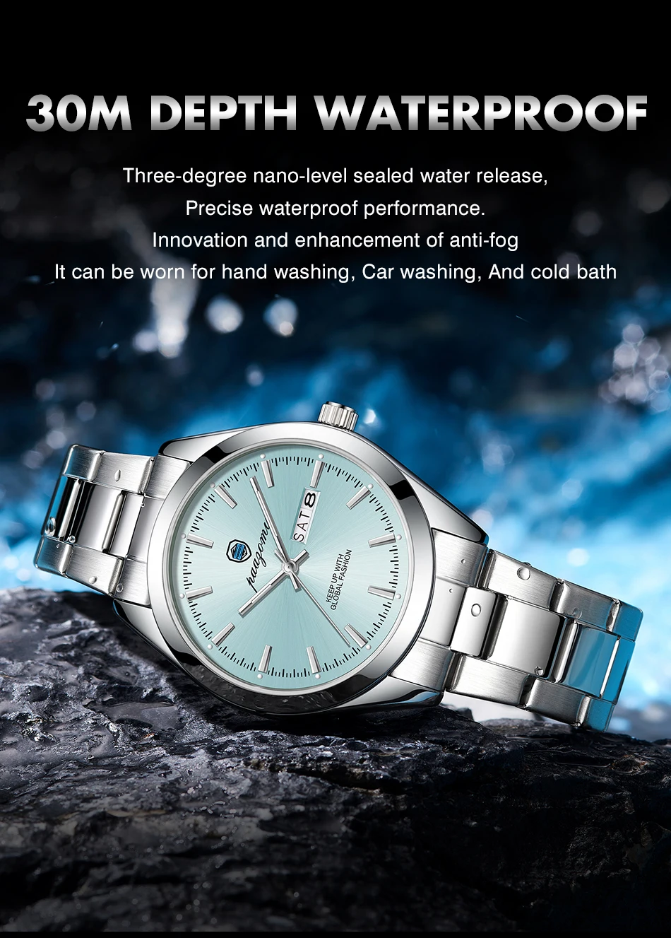 PAAZOMU Business Men Wristwatch Waterproof Stainless Steel Man Watch Luminous Date Week Fashion Men's Quartz Watches Reloj+Box