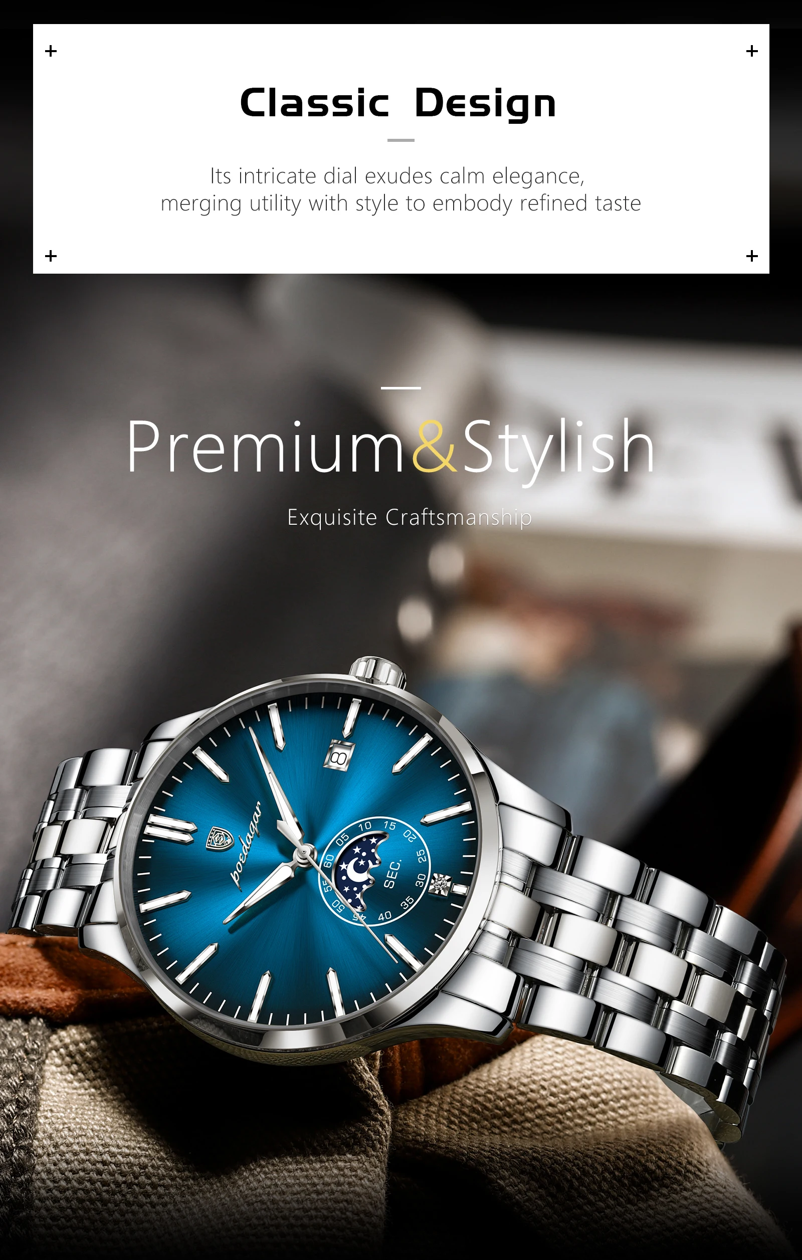 POEDAGAR Top Brand Man Wristwatch Business Stainless Steel Quartz Men Watch Waterproof Luminous Date Fashion Men's Watches Reloj