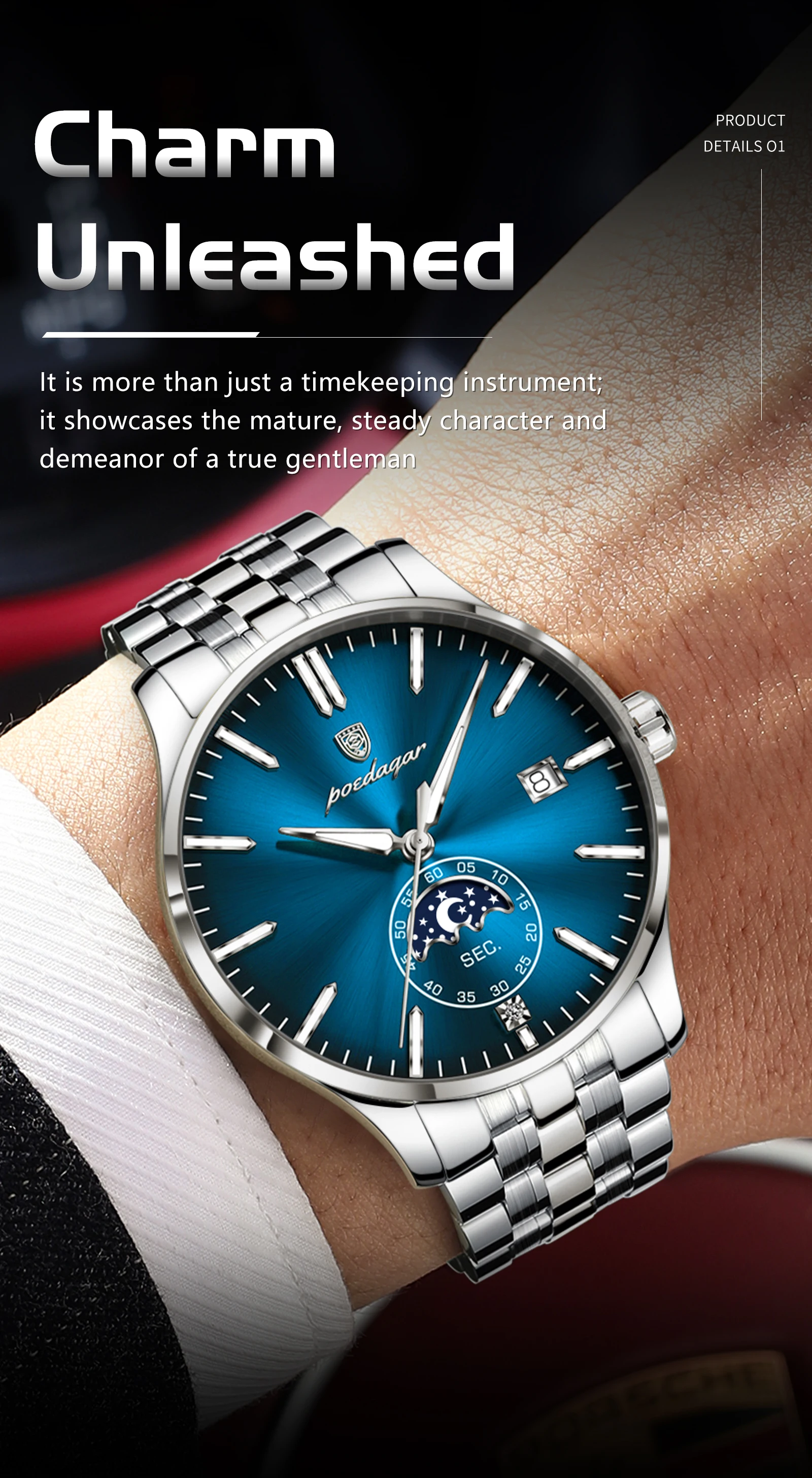 POEDAGAR Top Brand Man Wristwatch Business Stainless Steel Quartz Men Watch Waterproof Luminous Date Fashion Men's Watches Reloj