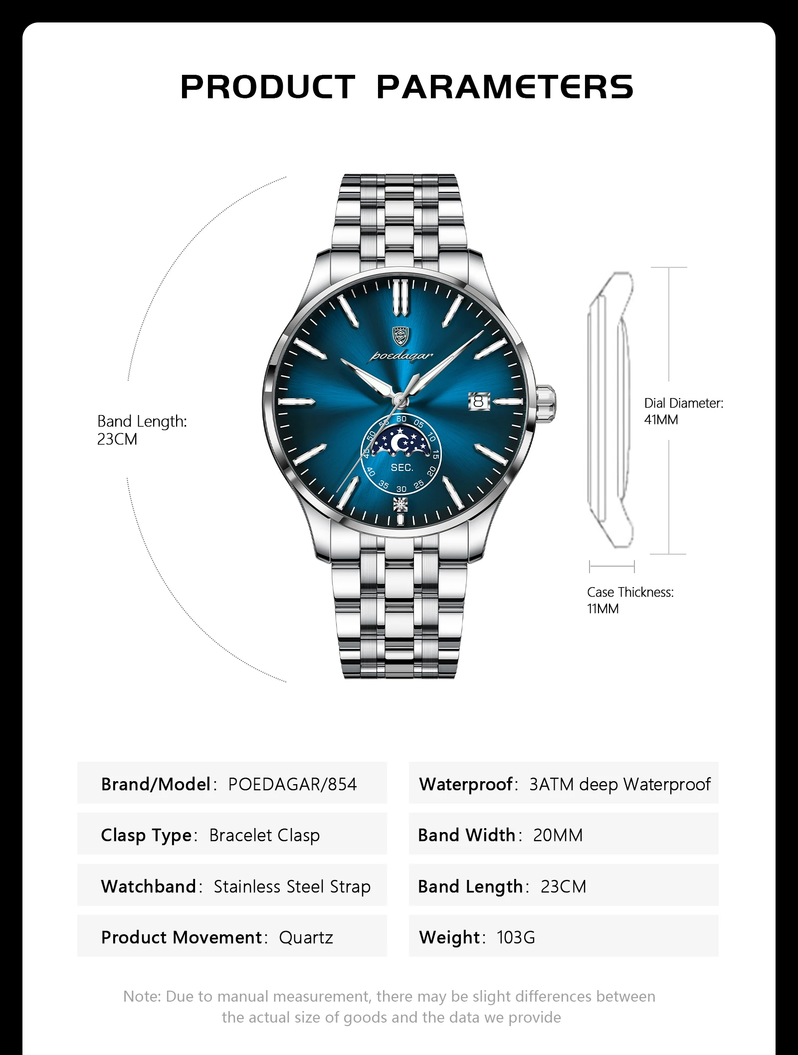 POEDAGAR Top Brand Man Wristwatch Business Stainless Steel Quartz Men Watch Waterproof Luminous Date Fashion Men's Watches Reloj